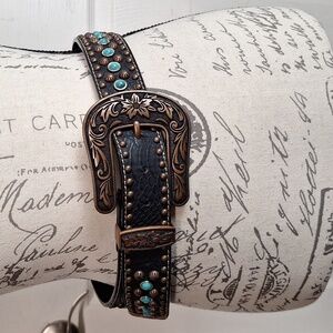 Women's Nocona Studded Western Black Leather Belt Sz S